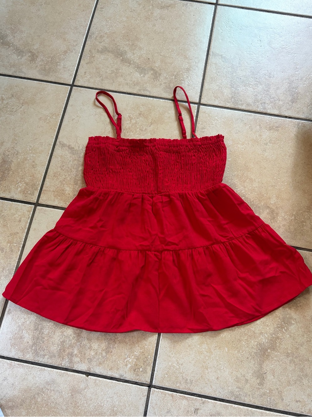 Paper Crane Red Tiered Smocked Tank Top